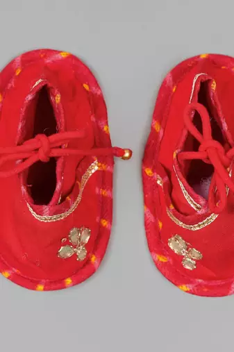 Boy red with flower gota hand embroidery with lehariya dhoti set