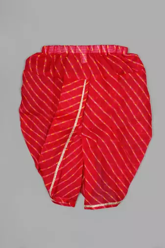 Boy red with flower gota hand embroidery with lehariya dhoti set