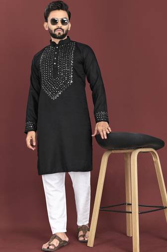 Black original mirror work men's kurta and Pajama for Mens