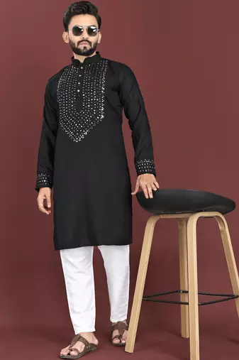 Black original mirror work men's kurta and Pajama for Mens