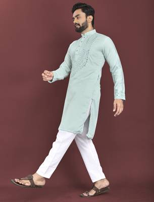 Pista original mirror work men's kurta and Pajama for Mens 3