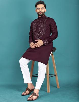 Purple original mirror work men's kurta and Pajama for Mens 1