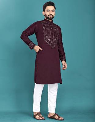 Purple original mirror work men's kurta and Pajama for Mens 3