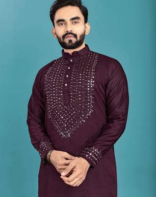 Purple original mirror work men's kurta and Pajama for Mens 4