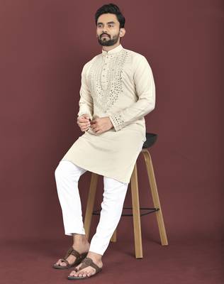 White original mirror work men's kurta and Pajama for Mens 1