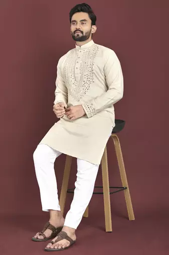 White original mirror work men's kurta and Pajama for Mens
