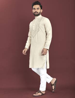 White original mirror work men's kurta and Pajama for Mens 3
