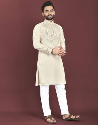White original mirror work men's kurta and Pajama for Mens 4