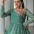 Green Georgette Kutchi Work Peplum Top With Cotton Flared Lehenga