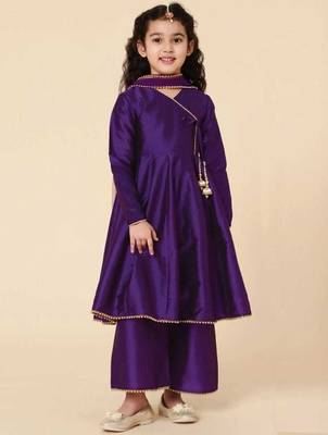 Girls' Ethnic Party Wear Clothing Set - Traditional Kurta, Palazzo, and Dupatta 1