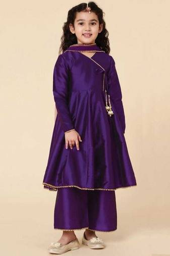 Girls' Ethnic Party Wear Clothing Set - Traditional Kurta, Palazzo, and Dupatta