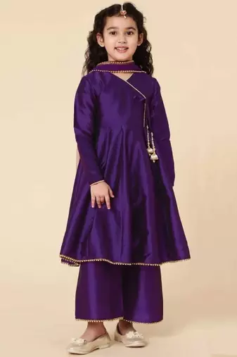 Girls' Ethnic Party Wear Clothing Set - Traditional Kurta, Palazzo, and Dupatta