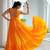 Yellow rayon kutchi gamthi thread embroidered & mirror work navratri gown