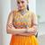 Yellow rayon kutchi gamthi thread embroidered & mirror work navratri gown