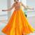 Yellow rayon kutchi gamthi thread embroidered & mirror work navratri gown