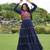 Navy blue rayon kutchi gamthi thread embroidered & mirror work navratri gown
