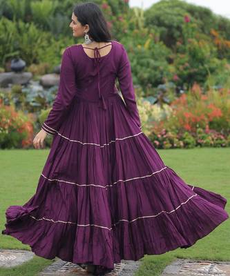Wine rayon kutchi gamthi thread embroidered & mirror work navratri gown 3