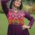 Wine rayon kutchi gamthi thread embroidered & mirror work navratri gown