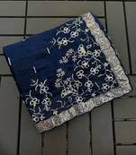 Navy Blue embroidered print Jimmy Choo Saree with stitched blouse