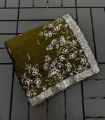 Olive embroidered print Jimmy Choo Saree with stitched blouse