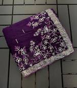 Purple embroidered print Jimmy Choo Saree with stitched blouse