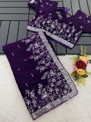 Purple embroidered print Jimmy Choo Saree with stitched blouse 2