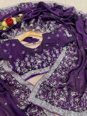 Purple embroidered print Jimmy Choo Saree with stitched blouse 3