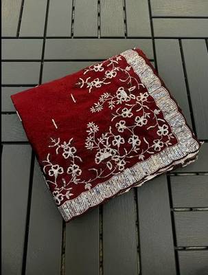 Wine embroidered print Jimmy Choo Saree with stitched blouse 1