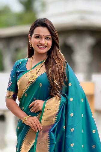 Green Maharastrian Paithani silk blend Saree