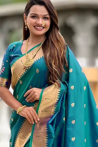 Green Maharastrian Paithani silk blend Saree