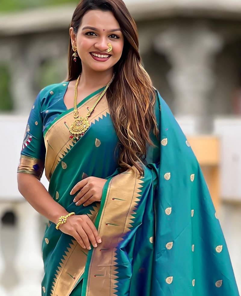 Green Maharastrian Paithani silk blend Saree
