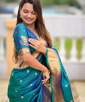 Green Maharastrian Paithani silk blend Saree 2