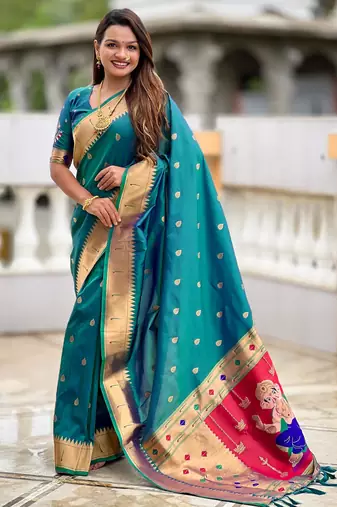 Green Maharastrian Paithani silk blend Saree