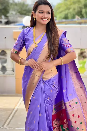 Lavender Maharastrian Paithani silk blend Saree