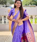 Lavender Maharastrian Paithani silk blend Saree