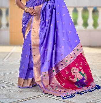 Lavender Maharastrian Paithani silk blend Saree 3