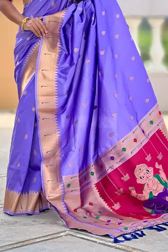 Lavender Maharastrian Paithani silk blend Saree