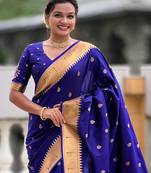 Navy Blue Maharastrian Paithani silk blend Saree
