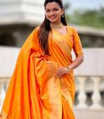 Orange Maharastrian Paithani silk blend Saree