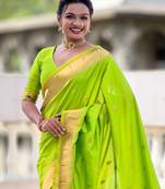 Parrot Green Maharastrian Paithani silk blend Saree