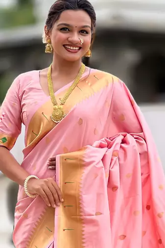 Pink Maharastrian Paithani silk blend Saree