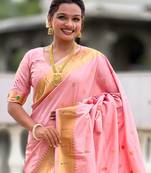 Pink Maharastrian Paithani silk blend Saree