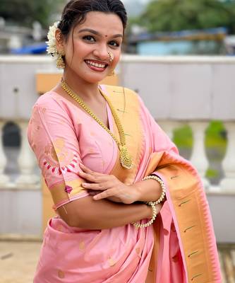 Pink Maharastrian Paithani silk blend Saree 2