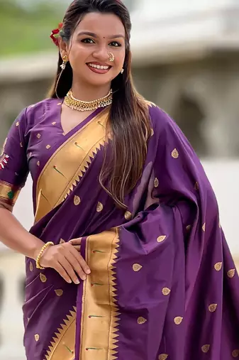 Plum Maharastrian Paithani silk blend Saree