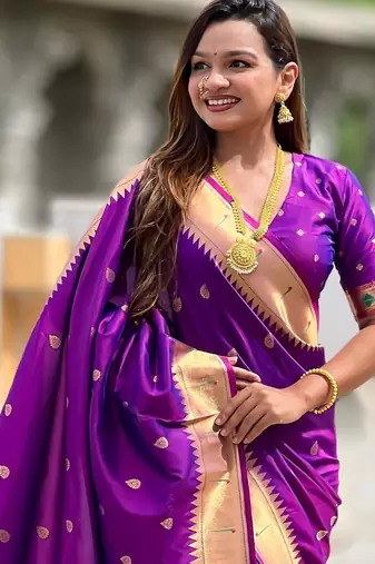 Purple Maharastrian Paithani silk blend Saree