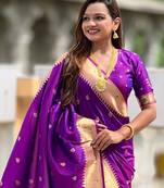 Purple Maharastrian Paithani silk blend Saree