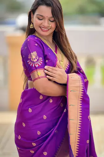Purple Maharastrian Paithani silk blend Saree