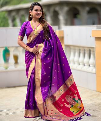 Purple Maharastrian Paithani silk blend Saree 3