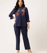 Purna cadet blue embroidered cotton co ord set