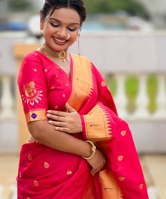 Rani Pink Maharastrian Paithani silk blend Saree 1